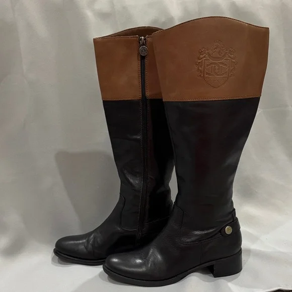 Etienne Aigner Two-Tone Leather Knee High Boots - Size 9 - Picture 4 of 6